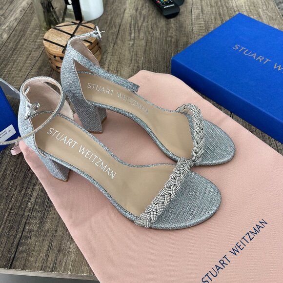 NEW Stuart Weitzman Silver Nearly Nude Hi Shine Sandal - Picture 2 of 9